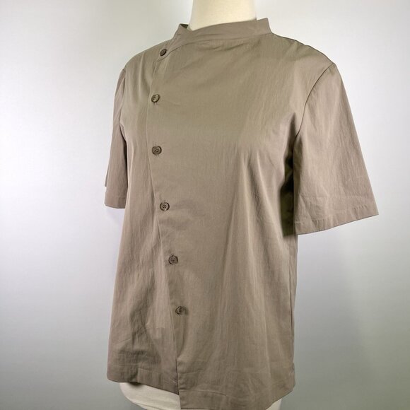 Zara Asymmetrical Button Shirt Taupe Short Sleeve Women’s Small NWT Minimalist - Picture 5 of 10